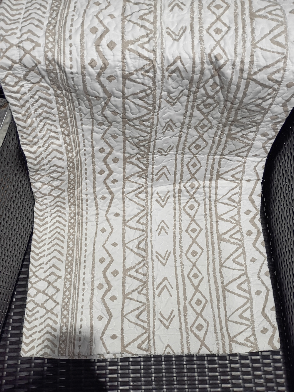 Neutral Tribal Stripe Quilted Bedspread – Cream and Taupe